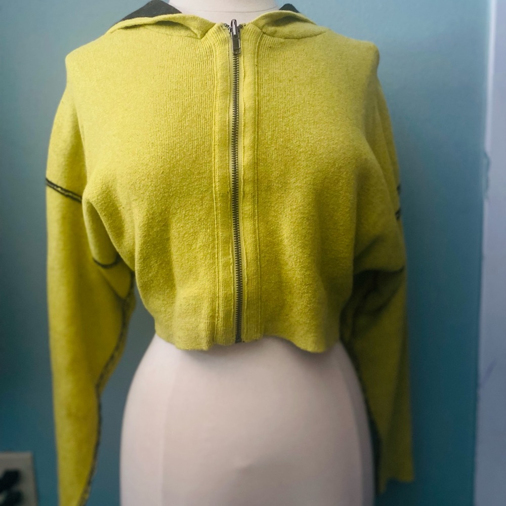 Silence + noise Reversible neon green and black cropped hoodie